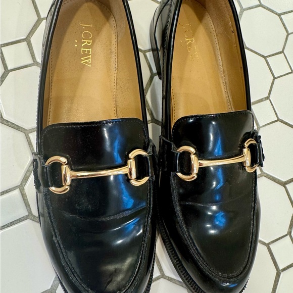 J. Crew Black Leather Loafers with Gold Horsebit - Picture 3 of 5